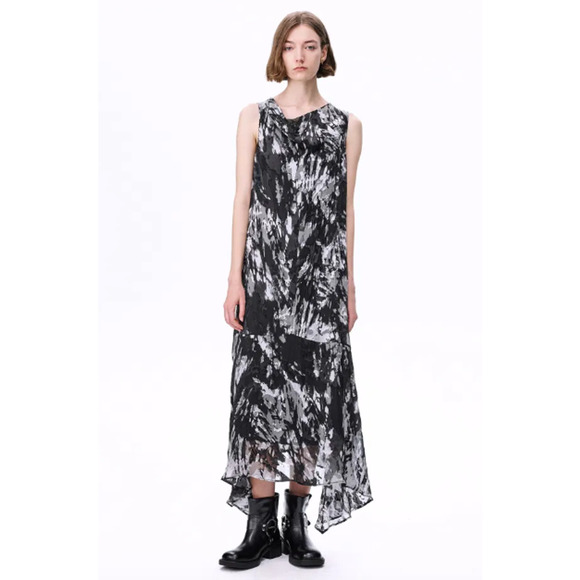 Fabrique Roy Krejberg Devore Burnout Silk Dress Sato Print Cowl Asymmetric XS - Picture 1 of 11